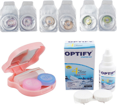 

Optify Combo Pack Monthly Color Contact Lens With Travel Kit Monthly Contact Lens(1, Violet-Brown-Dark Green, Pack of 3)