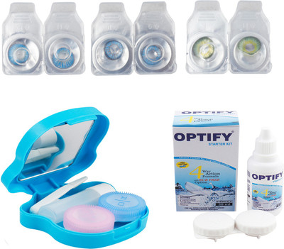 

Optify Combo Pack Monthly Color Contact Lens With Travel Kit Monthly Contact Lens(1, Blue-Light Blue-Dark Green, Pack of 3)