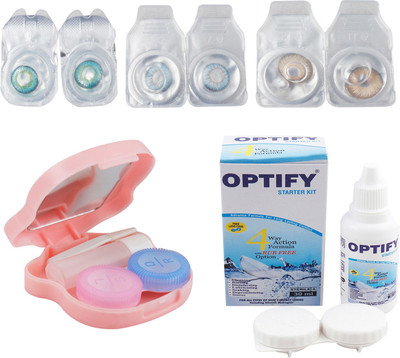 

Optify Combo Pack Monthly Color Contact Lens With Travel Kit Monthly Contact Lens(1, Green Turquoise-Light Blue-Brown, Pack of 3)