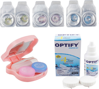 

Optify Combo Pack Monthly Color Contact Lens With Travel Kit Monthly Contact Lens(1, Green-Violet-Blue, Pack of 3)