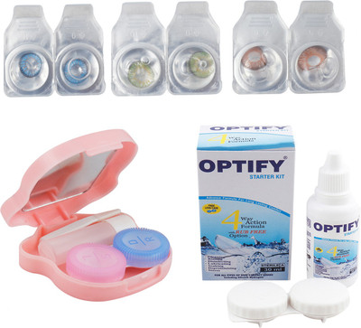 

Optify Combo Pack Monthly Color Contact Lens With Travel Kit Monthly Contact Lens(1, Blue-Green-Green Turquoise, Pack of 3)