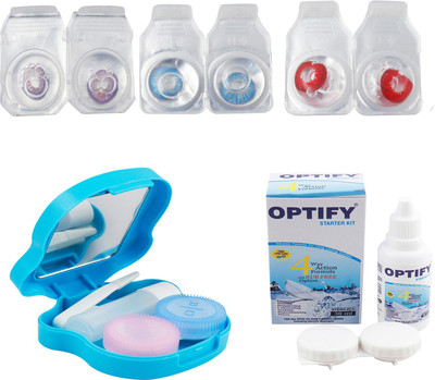 

Optify Combo Pack Monthly Color Contact Lens With Travel Kit Monthly Contact Lens(1, Violet-Light Blue-Red, Pack of 3)