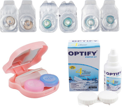 

Optify Combo Pack Monthly Color Contact Lens With Travel Kit Monthly Contact Lens(1, Brown-Green Turquoise-Aqua, Pack of 3)