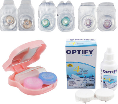 

Optify Combo Pack Monthly Color Contact Lens With Travel Kit Monthly Contact Lens(1, Brown-Green Turquoise-Violet, Pack of 3)