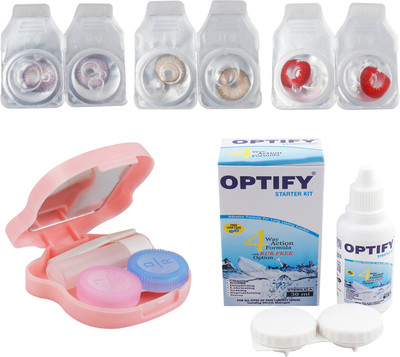 

Optify Combo Pack Monthly Color Contact Lens With Travel Kit Monthly Contact Lens(1, Violet-Brown-Red, Pack of 3)
