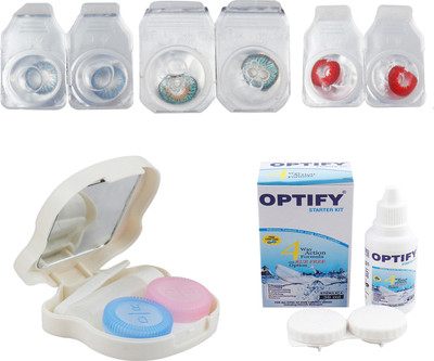 

Optify Combo Pack Monthly Color Contact Lens With Travel Kit Monthly Contact Lens(1, Blue-Green Turquoise-Red, Pack of 3)