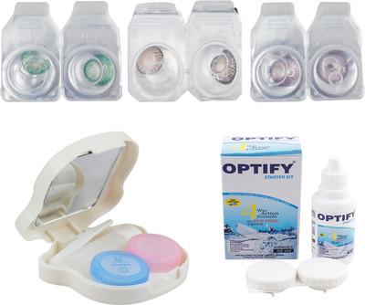 

Optify Combo Pack Monthly Color Contact Lens With Travel Kit Monthly Contact Lens(1, Dark Green-Grey-Violet, Pack of 3)
