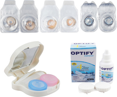 

Optify Combo Pack Monthly Color Contact Lens With Travel Kit Monthly Contact Lens(1, Brown-Honey-Sea Blue, Pack of 3)