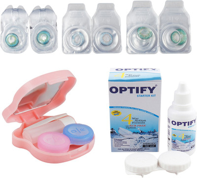 

Optify Combo Pack Monthly Color Contact Lens With Travel Kit Monthly Contact Lens(1, Green Turquoise-Light Blue-Green, Pack of 3)