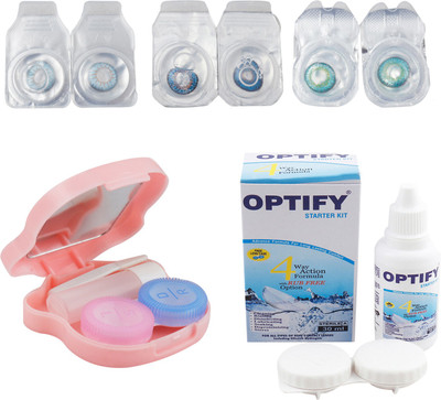 

Optify Combo Pack Monthly Color Contact Lens With Travel Kit Monthly Contact Lens(1, Light Blue-Blue-Green Turquoise, Pack of 3)