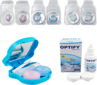 Optify Combo Pack Monthly Color Contact Lens With Travel Kit Monthly Contact Lens(1, Violet-Light Blue-Light Blue, Pack of 3)