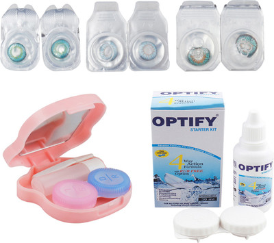 

Optify Combo Pack Monthly Color Contact Lens With Travel Kit Monthly Contact Lens(1, Green Turquoise-Light Blue-Green Turquoise, Pack of 3)