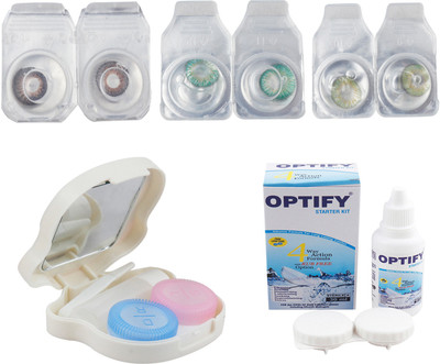 Optify Combo Pack Monthly Color Contact Lens With Travel Kit Monthly Contact Lens(1, Brown-Green-Green, Pack of 3)