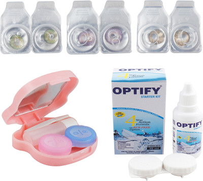 

Optify Combo Pack Monthly Color Contact Lens With Travel Kit Monthly Contact Lens(1, Green-Violet-Honey, Pack of 3)