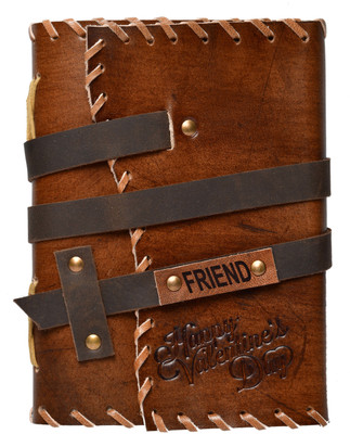 DI-KRAFT Friend Embossed Leather Cover Handmade Paper Diary With Valentines Day Card A5 Diary unruled 200 Pages(Brown 2)