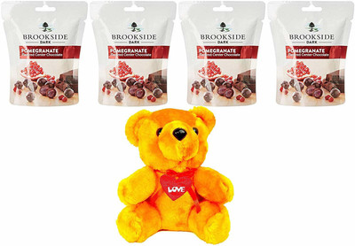 

Brookside -Valentine Gift Combo with 4 Packs of Pomegranate Flavored Center Dark Chocolate 33.3g & A Beautifull Teddy Combo(1)