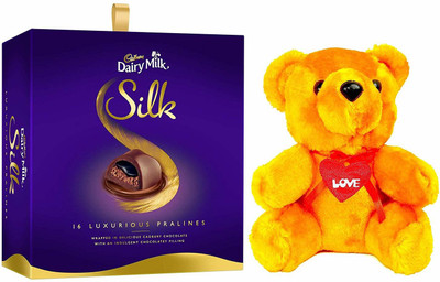 

Cadbury - Valentine Gift Combo with Dairy Milk Silk Pralines Chocolate Gift Box, 160g & A Beautifull Teddy Combo(1)