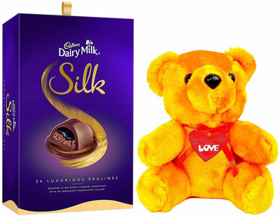 

Cadbury -Valentine Gift Combo with Dairy Milk Silk Pralines Chocolate Gift Box, 240g & A Beautifull Teddy Combo(1)