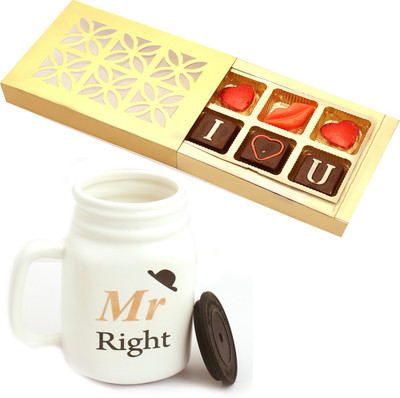

Ghasitaram Gifts Valentine Gifts- Valentine Mr. Right Mug with Valentine Chocolate Box Combo(2)