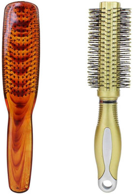 

aroraonlinetraders Combo of 2 Premium Round & Flat Detangler Hair Brushes