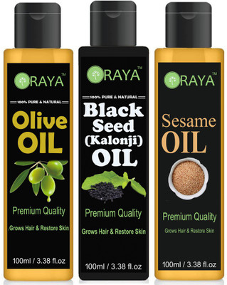 

ORAYA 100% Organic Virgin Olive Oil And Blackseed(Kalonji) & Sesame Oil For Hair Growth, Hair Treatment Oil-(100ml)-Pack of-3-Bottle-(300ml) Hair Oil(300 ml)