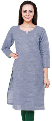 Vastraa Fusion Women Solid Straight Kurta(Grey)