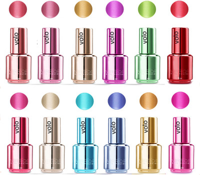 

volo Gel mettalic mini Nail Polish Set Of 12 pcs Colors Chrome Metallic Shades Mirror Effect Nail Lacquer Vanish Shinny Color Nail Gel, New Collection Pink, Red,Golden,Silver,Purple,Blue,Plum,Green multi color(Pack of 12)