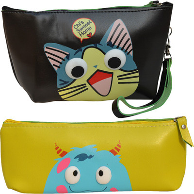 

Minaar Designer Multipurpose Stationery Pouch 3D Cartoon Print Art Artificial Leather Pencil Boxes(Set of 2, Multicolor)