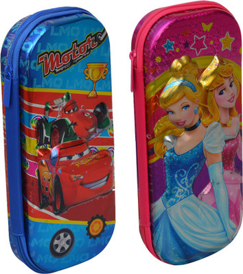 

Minaar Pencil Box Combo 7D Disney Princess + Cars 2 Print Pencil Box (Pouch) Art Plastic Pencil Boxes(Set of 2, Pink, Blue)