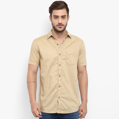 mufti-men-polka-print-casual-khaki-shirt