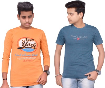 KUNDAN SULZ GWALIOR Graphic Print, Typography Men Round Neck Blue, Orange T-Shirt