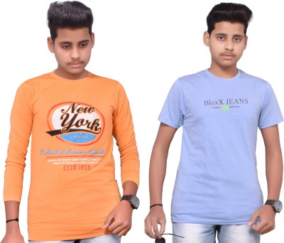 KUNDAN SULZ GWALIOR Graphic Print, Typography Men Round Neck Blue, Orange T-Shirt