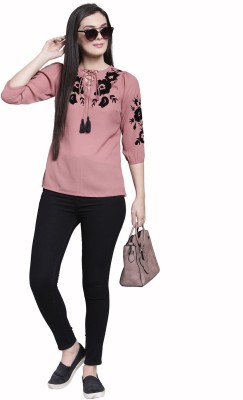 PLUSS Casual Bishop Sleeve Printed Women Pink Top