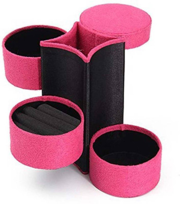 

vimal creation Portable Mini 3 Layers Round Jewelry Cosmetic Box Organizer for Girls and Women Women Makeup, Jewelry Cosmetic Box, Makeup Box Vanity Box(Pink)