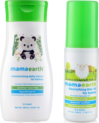 Mamaearth Daily Moisturizing Baby Lotion, 200ml änd Nourishing Hair Oil for Babies 100ml (0-10 Years)(Multicolor)