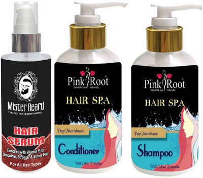 

Pink Root Hair Spa Shampoo, Conditioner with Mister Beard Hair Serum(Set of 3)