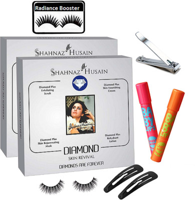 

radiance booster Eyelashes & Shahnaz Husain Dimond Plus Facial Kit (Pack Of 2) & Maybelline Baby lip Balm (Pack Of 2) & Hair Clip 2 & Nail Clipper(Set of 9)