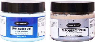 

SHEER SECRET HAIR REPAIR SPA 300ML and BLACKHEADS SCRUB 300ML(Set of 2)