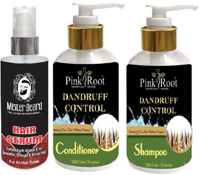 

Pink Root Dandruff Control Shampoo, Conditioner with Mister Beard Hair Serum(Set of 3)