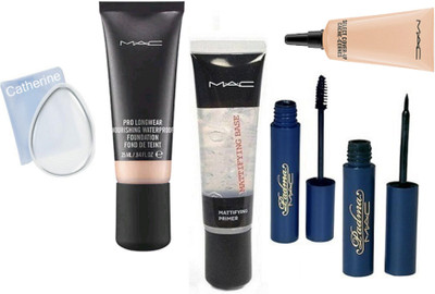 

catherine silicon puff, foundation, primer, eyeliner and mascara, concealer(Set of 6)