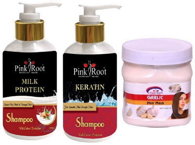 

Pink Root Milk Protein Shampoo, Conditioner with Garlic Hair Mask(Set of 3)