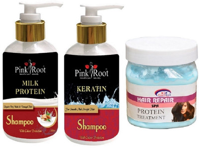 

Pink Root Milk Protein Shampoo, Conditioner with Hair Repair Spa(Set of 3)