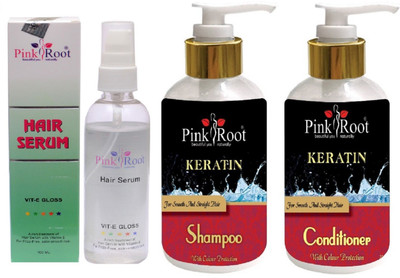 

Pink Root Kertain Shampoo, Conditioner with Hair Serum(Set of 3)