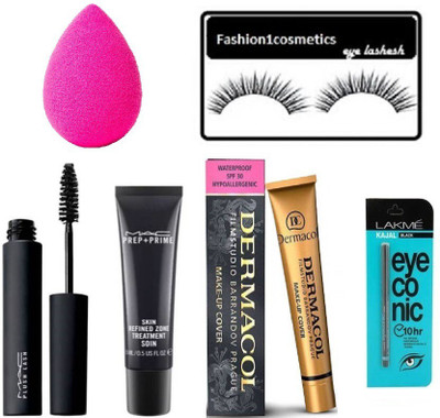 

fashion1cosmetics Imported combo of with Eyelashes with macara with prep prime with kajal and makeup puff(Set of 6)