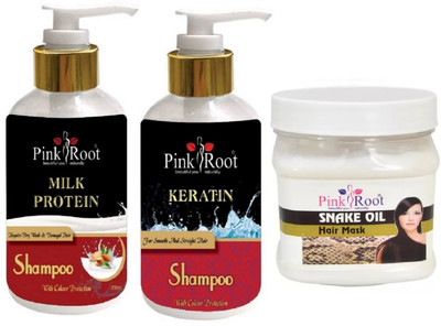Pink Root Milk Protein Shampoo, Conditioner with Snake Oil Mask(Set of 3)