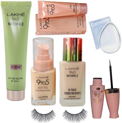 

catherine silicon puff, matte and foundation, cream, foundation, waterproof eyeliner and mascara, eyelashes(Set of 7)