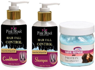

Pink Root Hair Fall Control Shampoo, Conditioner with Hair Repair Spa(Set of 3)