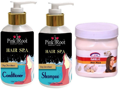 

Pink Root Hair Spa Shampoo, Conditioner with Garlic Hair Mask(Set of 3)