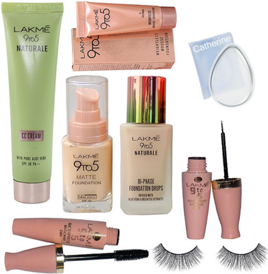 catherine silicon puff, matte and naturale foundation, cream, foundation, waterproof eyeliner and mascara, eyelashes(Set of 8)