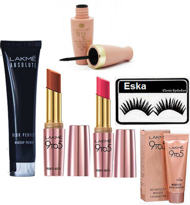

eska Eyelashes, Prime+Matte Lipstick, Eyeliner, Weightless Mousse Foundation, Absolute Blur Prefect Primer(Set of 6)